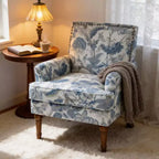 Fauteuil de ferme rembourré à motif floral avec garniture cloutée, fauteuil d'appoint à pieds en bois massif pour salon, chambre ou entrée - Panipeachy