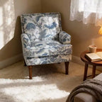 Fauteuil de ferme rembourré à motif floral avec garniture cloutée, fauteuil d'appoint à pieds en bois massif pour salon, chambre ou entrée - Panipeachy