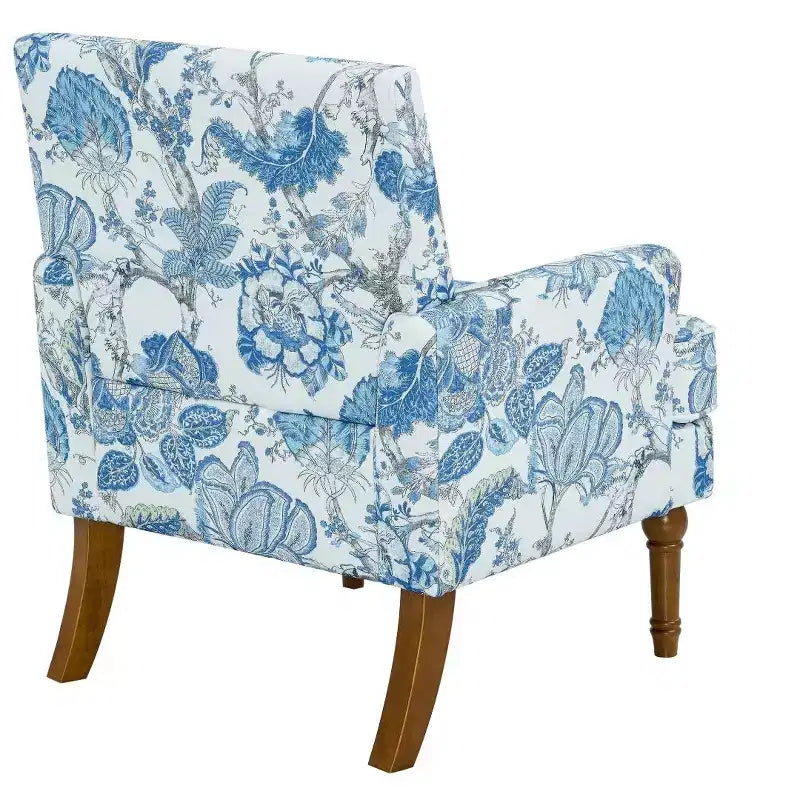 Fauteuil de ferme rembourré à motif floral avec garniture cloutée, fauteuil d'appoint à pieds en bois massif pour salon, chambre ou entrée - Panipeachy