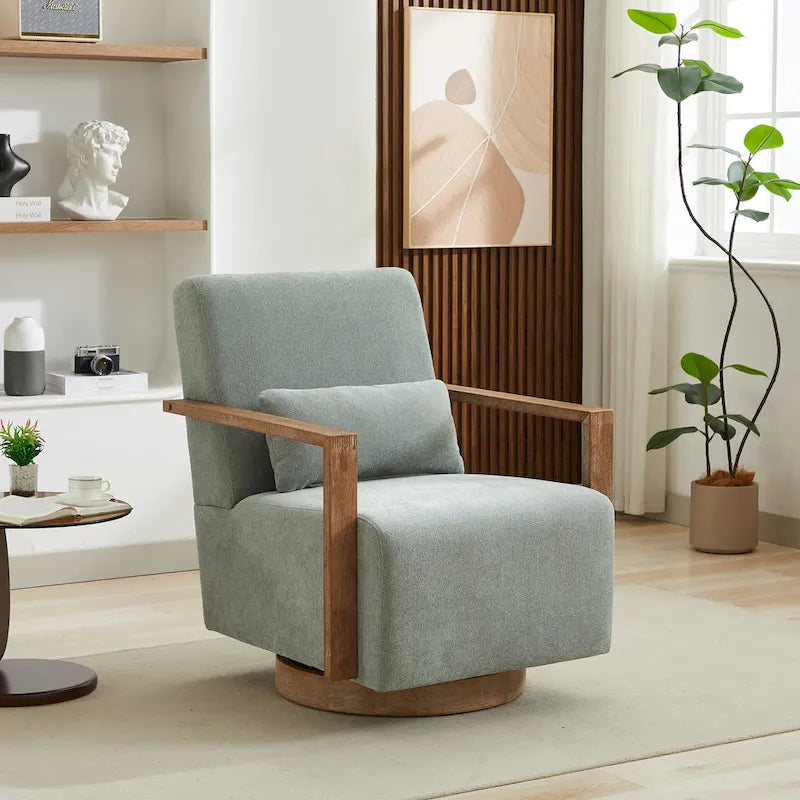 Pale Green 30.31 Linen Blend Upholstered Swivel Accent Chair