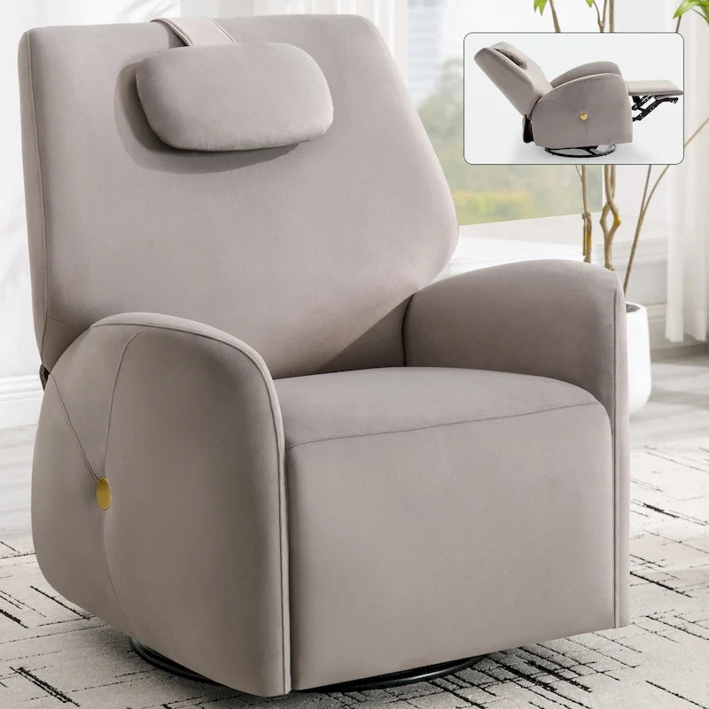 Fauteuil inclinable électrique pivotant et à bascule avec coussin de soutien lombaire et cervical, pivotement maximal de 270 degrés, ports USB et Type-C