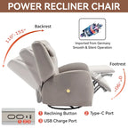 Fauteuil inclinable électrique pivotant et à bascule avec coussin de soutien lombaire et cervical, pivotement maximal de 270 degrés, ports USB et Type-C