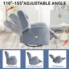 Fauteuil inclinable électrique pivotant et à bascule avec coussin de soutien lombaire et cervical, pivotement maximal de 270 degrés, ports USB et Type-C