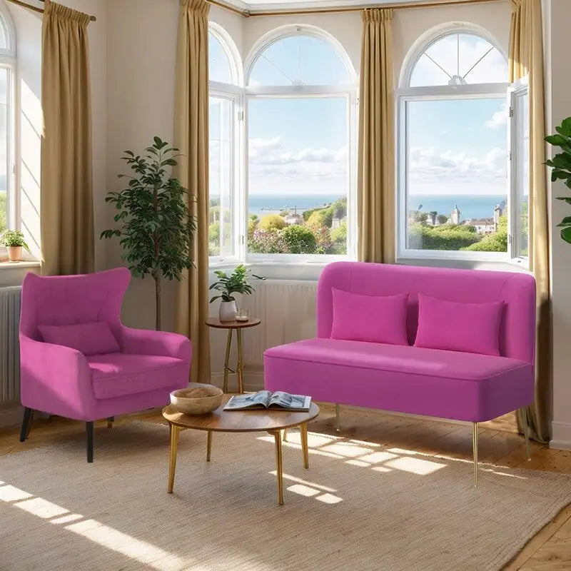 Fauteuil et causeuse modernes en velours, rembourrés