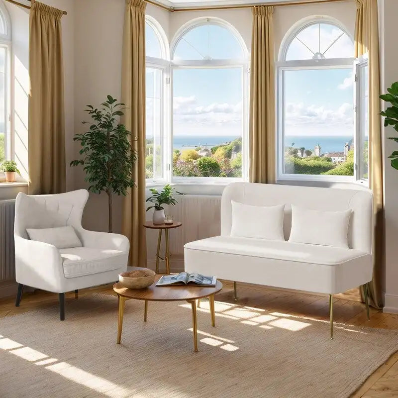 Fauteuil et causeuse modernes en velours, rembourrés