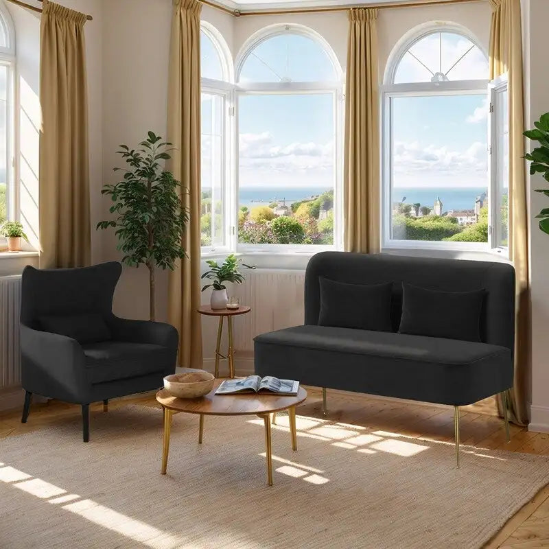 Fauteuil et causeuse modernes en velours, rembourrés