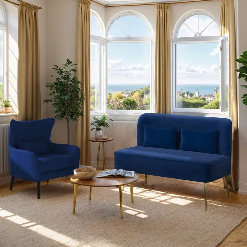 Fauteuil et causeuse modernes en velours, rembourrés