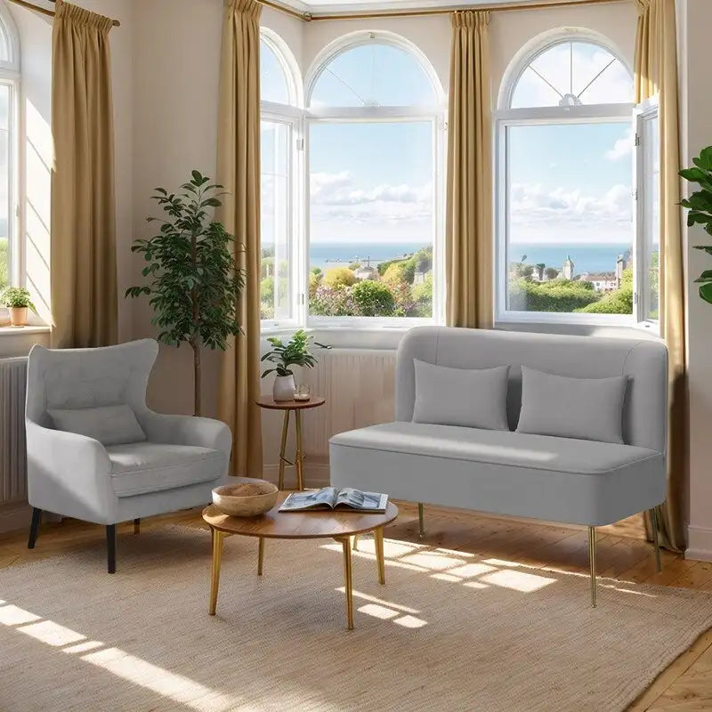 Fauteuil et causeuse modernes en velours, rembourrés