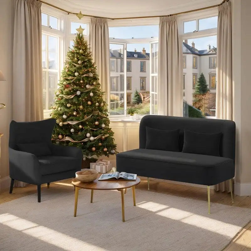 Fauteuil et causeuse modernes en velours, rembourrés