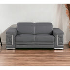 Causeuse 71 po en cuir véritable gris et argenté