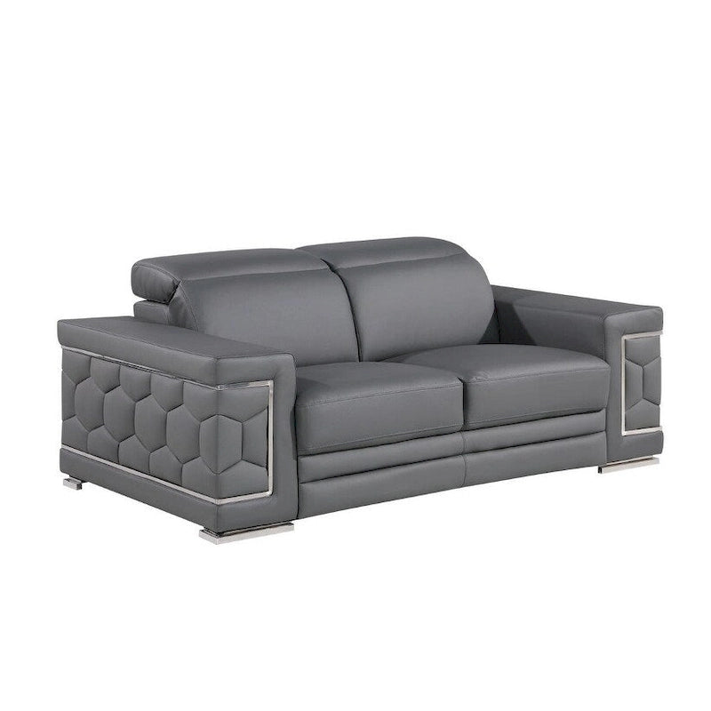 Causeuse 71 po en cuir véritable gris et argenté