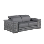 Causeuse 71 po en cuir véritable gris et argenté
