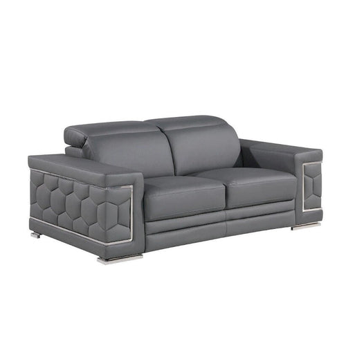 Causeuse 71 po en cuir véritable gris et argenté