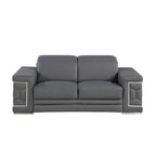 Causeuse 71 po en cuir véritable gris et argenté