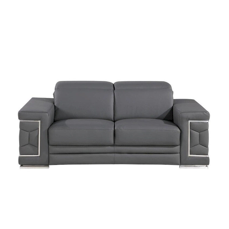 Causeuse 71 po en cuir véritable gris et argenté