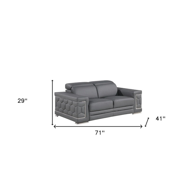 Causeuse 71 po en cuir véritable gris et argenté