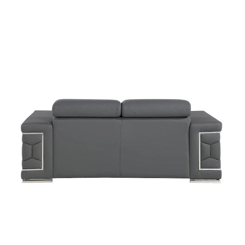 Causeuse 71 po en cuir véritable gris et argenté
