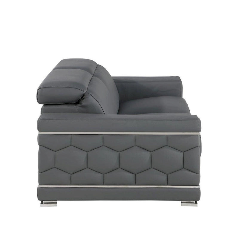 Causeuse 71 po en cuir véritable gris et argenté
