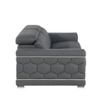 Causeuse 71 po en cuir véritable gris et argenté