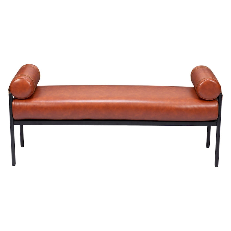 Banc rembourré en similicuir marron de 56 po - 55,9 X 24,8 X 16,1