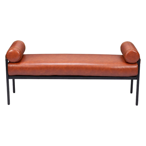 Banc rembourré en similicuir marron de 56 po - 55,9 X 24,8 X 16,1
