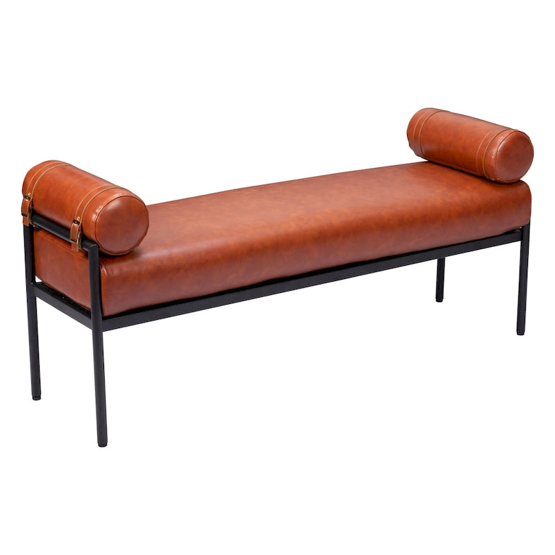 Banc rembourré en similicuir marron de 56 po - 55,9 X 24,8 X 16,1