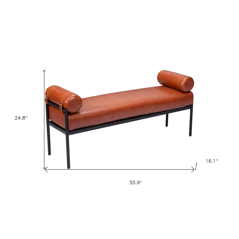 Banc rembourré en similicuir marron de 56 po - 55,9 X 24,8 X 16,1