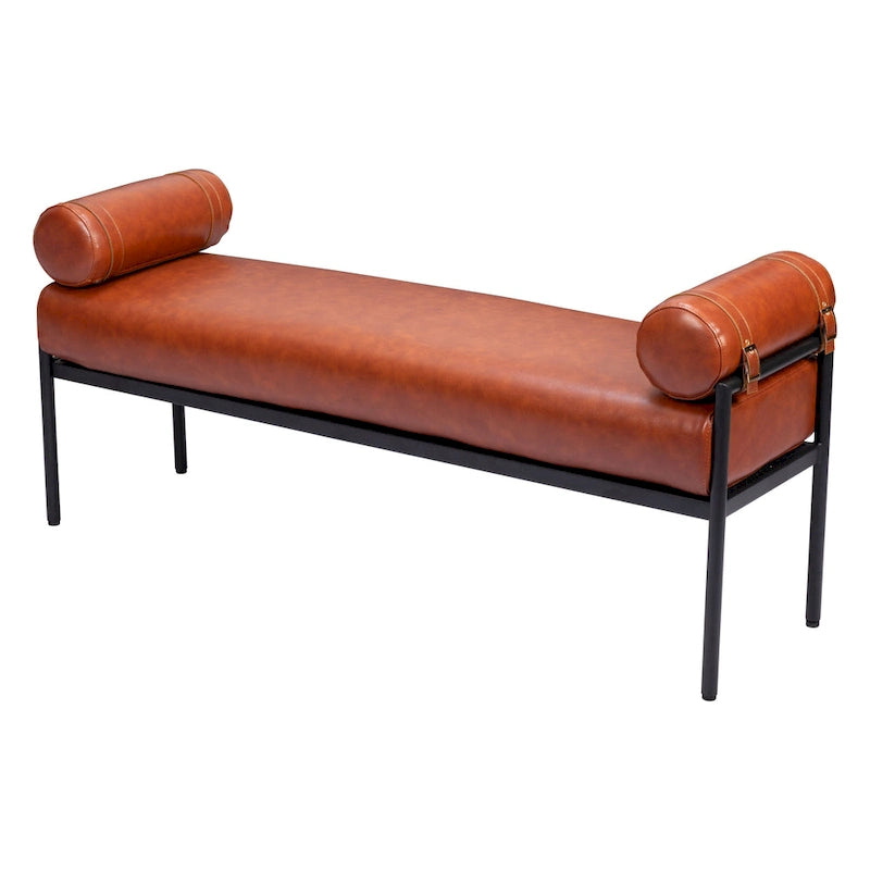 Banc rembourré en similicuir marron de 56 po - 55,9 X 24,8 X 16,1