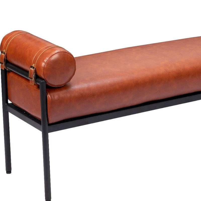 Banc rembourré en similicuir marron de 56 po - 55,9 X 24,8 X 16,1