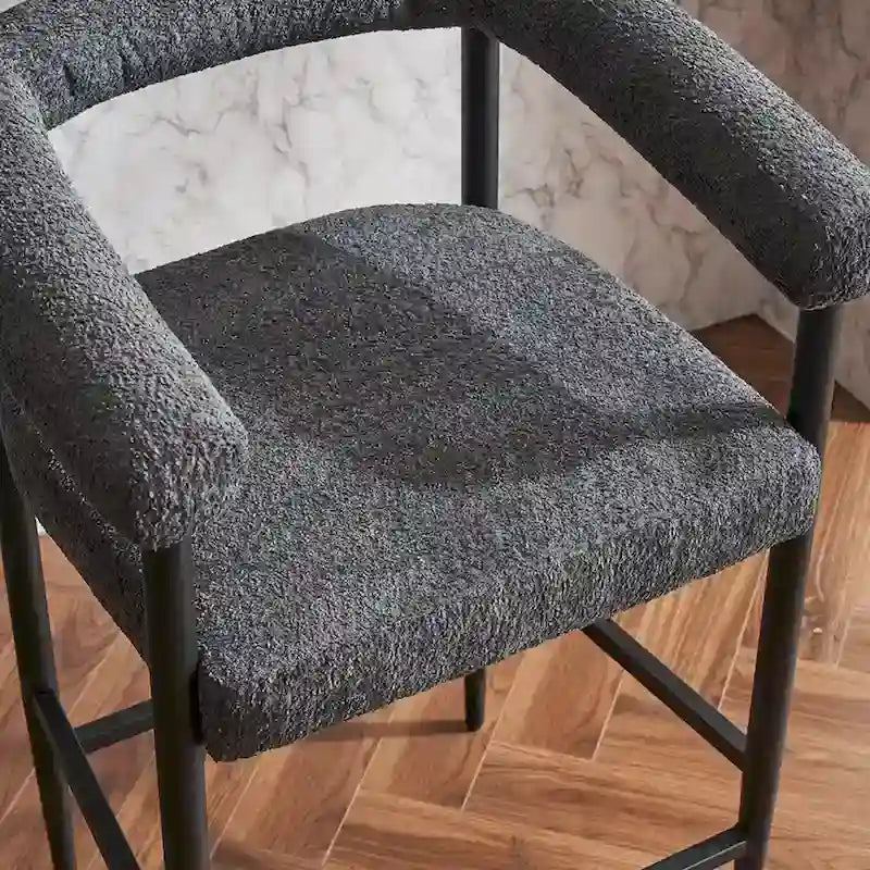 Tabourets de bar modernes en bouclette, hauteur comptoir, avec structure en métal et accoudoirs pour îlot de cuisine, salle à manger