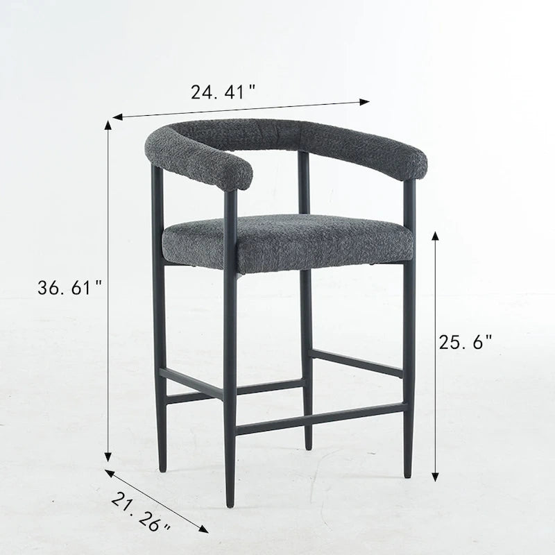 Tabourets de bar modernes en bouclette, hauteur comptoir, avec structure en métal et accoudoirs pour îlot de cuisine, salle à manger