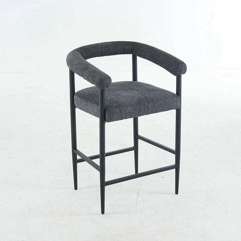 Tabourets de bar modernes en bouclette, hauteur comptoir, avec structure en métal et accoudoirs pour îlot de cuisine, salle à manger