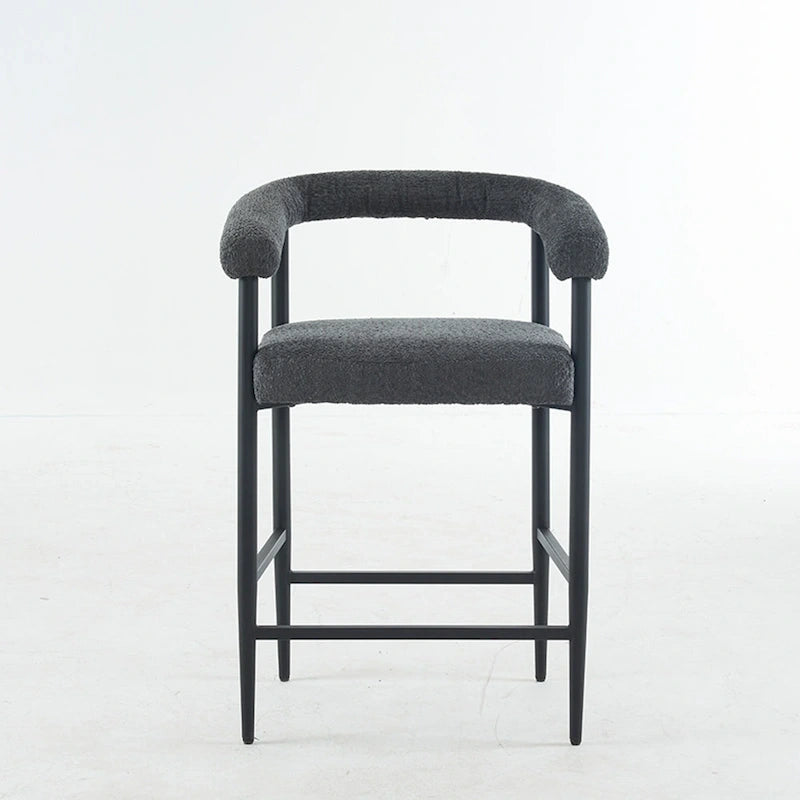 Tabourets de bar modernes en bouclette, hauteur comptoir, avec structure en métal et accoudoirs pour îlot de cuisine, salle à manger