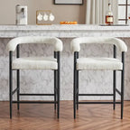 Tabourets de bar modernes en bouclette, hauteur comptoir, avec structure en métal et accoudoirs pour îlot de cuisine, salle à manger