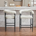 Tabourets de bar modernes en bouclette, hauteur comptoir, avec structure en métal et accoudoirs pour îlot de cuisine, salle à manger