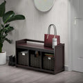 Banc de rangement avec 3 paniers tressés pliables, Chocolat espresso
