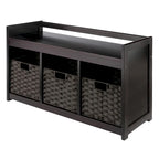 Banc de rangement avec 3 paniers tressés pliables, Chocolat espresso