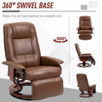 Fauteuil inclinable manuel en cuir PU Fauteuil de salon moderne Fauteuil pivotant réglable avec base en bois et repose-pieds