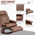 Fauteuil inclinable manuel en cuir PU Fauteuil de salon moderne Fauteuil pivotant réglable avec base en bois et repose-pieds