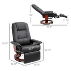 Fauteuil inclinable manuel en cuir PU Fauteuil de salon moderne Fauteuil pivotant réglable avec base en bois et repose-pieds