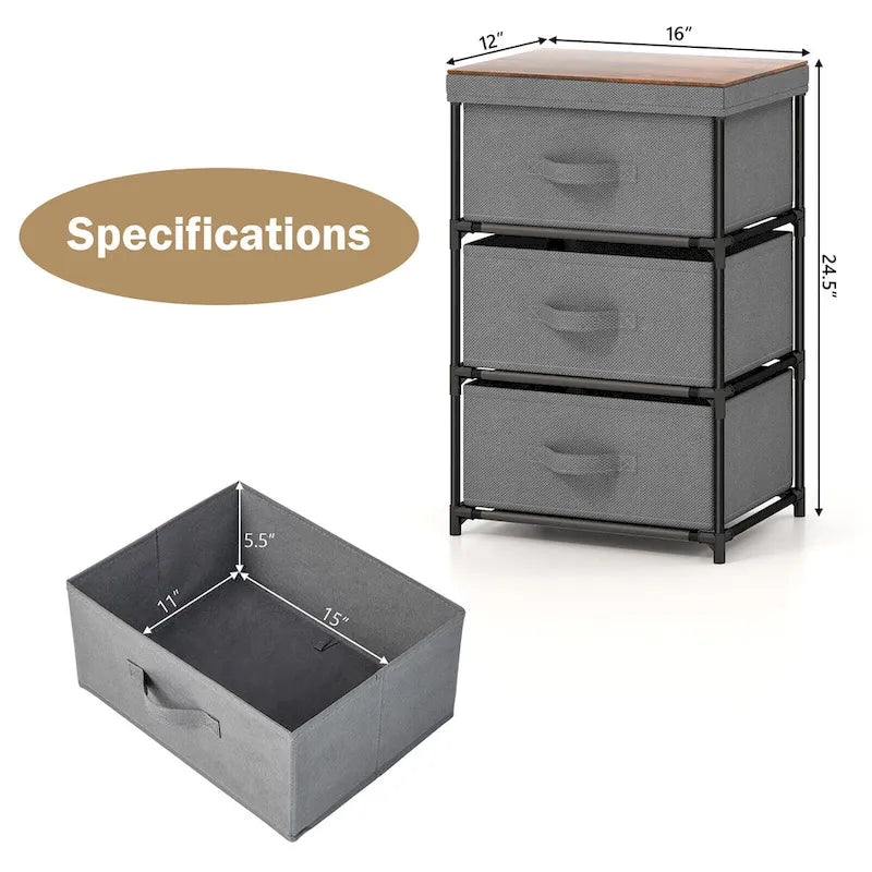 Commode 3 tiroirs Tour de rangement en tissu Unité de rangement haute