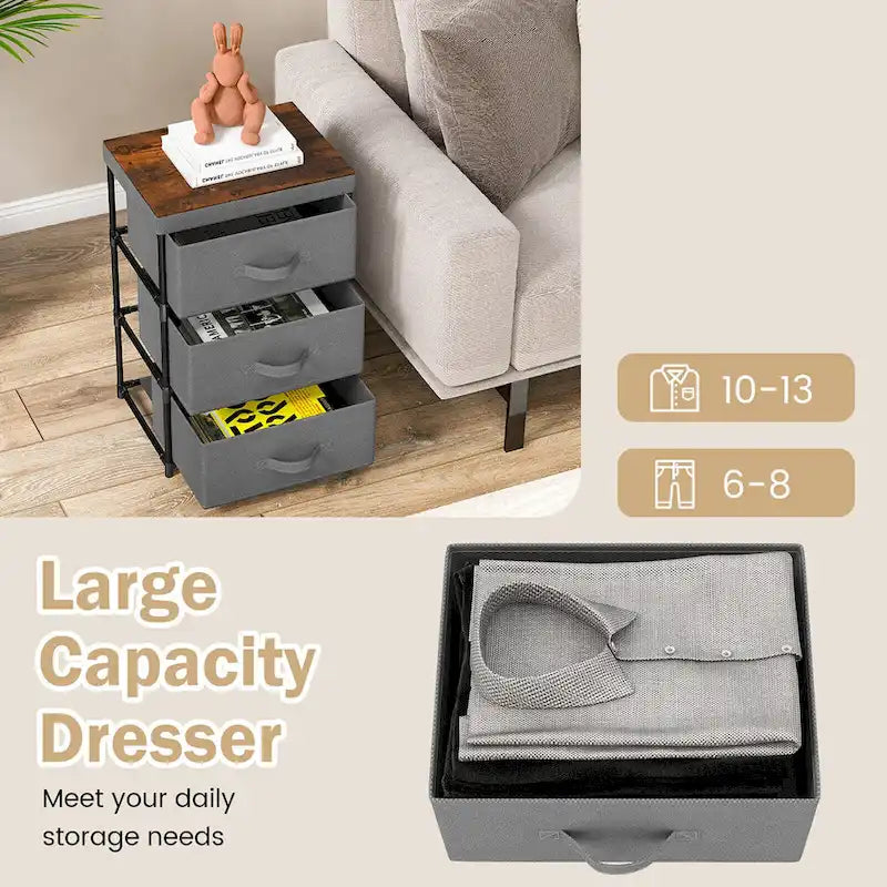 Commode 3 tiroirs Tour de rangement en tissu Unité de rangement haute