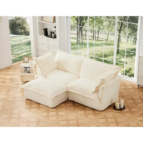 Canapé d'angle en velours côtelé de 2,1 m avec pouf