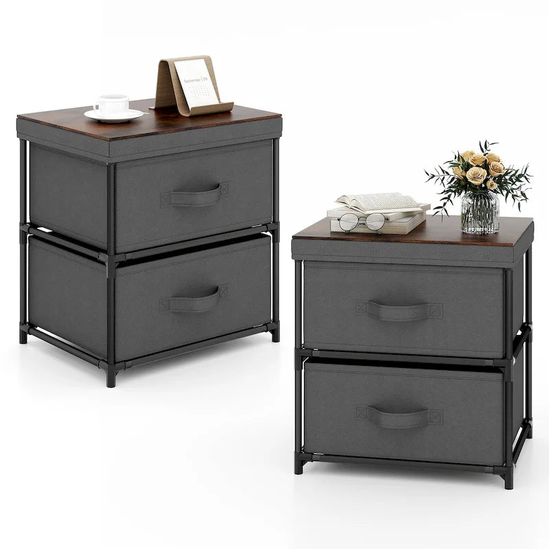 Commode à 2 tiroirs en tissu Meuble de rangement Table de chevet