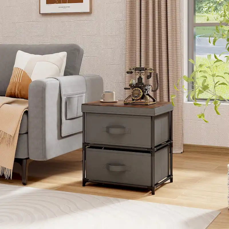 Commode à 2 tiroirs en tissu Meuble de rangement Table de chevet