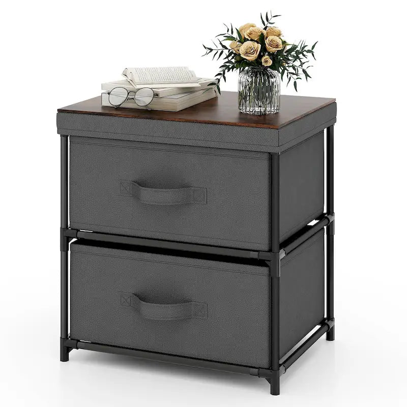 Commode à 2 tiroirs en tissu Meuble de rangement Table de chevet