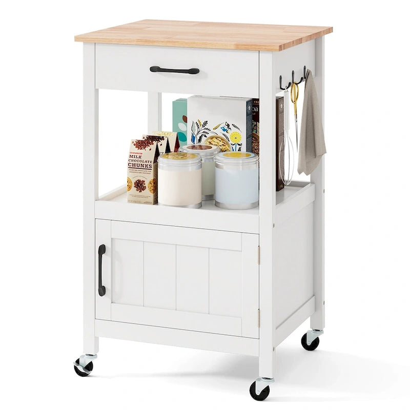 Petit îlot de cuisine sur roulettes avec porte de grange