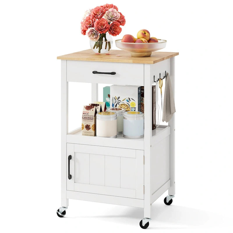 Petit îlot de cuisine sur roulettes avec porte de grange