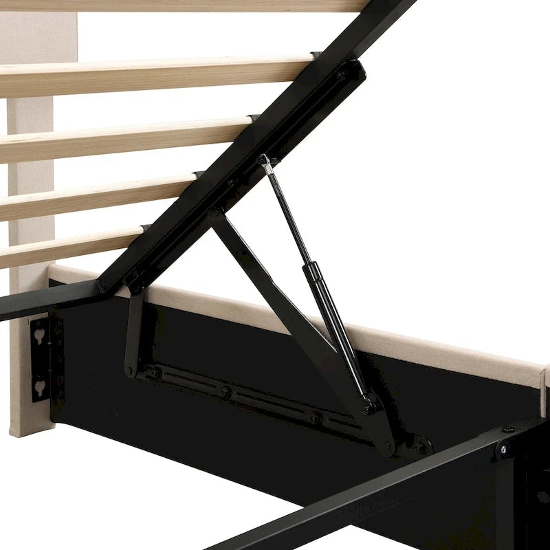 Lit plateforme en forme de L avec tiroirs de rangement et bureau intégré
