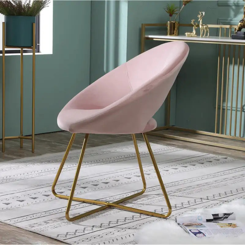 Fauteuil d'appoint moderne rose 28 en polyester avec base finition dorée et piètement luge en métal